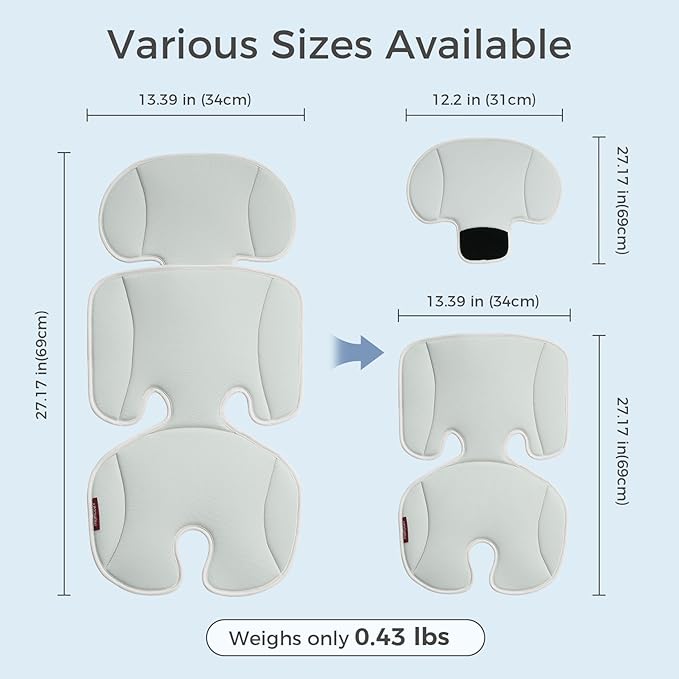 Momcozy Stroller Cooling Pad | Universal Soft Cooler Pad, Breathable & Adjustable Car Seat Liner | Detachable 2-Piece Cooling Cushion | Fits Strollers, Car Seat, High Chair, Bassinet, Swing