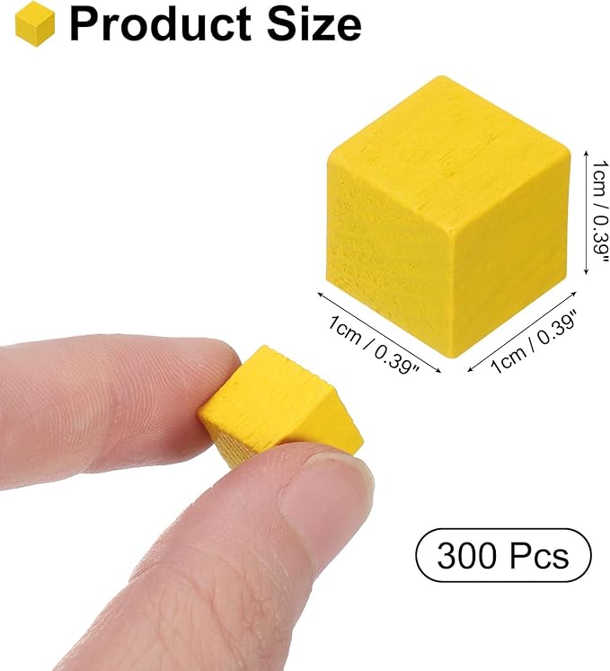 uxcell 300Pcs Wood Blocks for Crafts, 1cm Unfinished Wood Cube Solid Wooden Blank Square Block for DIY Craft Projects Personalized Gifts, Yellow
