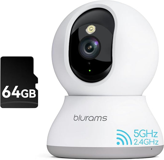 blurams Security Camera 2K, Baby Monitor Dog Camera 360-degree for Home Security (White + 64GB TF Card)