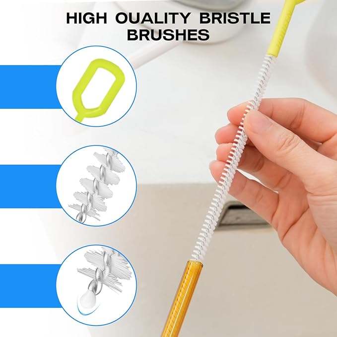 8-Piece Straw Cleaner Brush Set for Cleaning Straws - (4-Size) Extra Long Nylon Pipe Cleaners, Reusable Straw Cleaning Brush for Stanley Tumbler, Sippy Cup, Baby Bottle and Tubes (Type A)