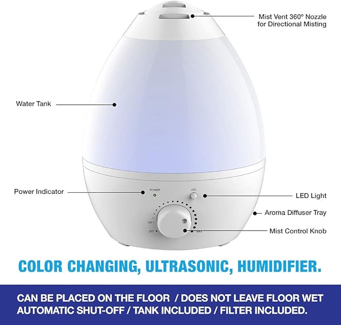 Bell+howell 7 Led Color Changing Humidifer With Aroma Diffuser, 3.8 lb