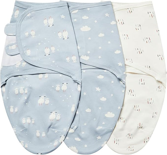 insular Baby Swaddle Wrap, Swaddle Blanket for Newborn and Infant, Adjustable Velcro Swaddling Set for Boy and Girl, Soft Cotton Baby Sleep Sack 3 Pack, Sheep, Small(0-3M)