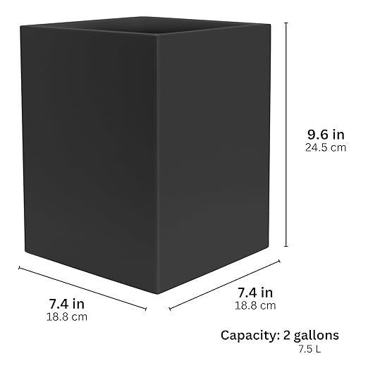 Matte Black Square Small Trash Can, 2 Gallons / 7.5L Garbage Can, Waste Basket for Home, Bathrooms, Office, Under Desk, Bedroom, Laundry Room, Kitchen, Kids Room, and Dorm