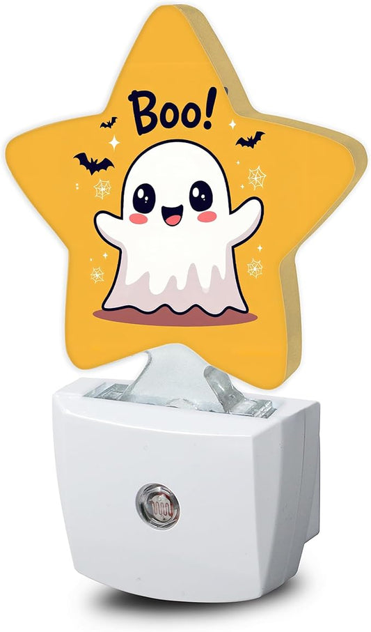 Cute Ghost Nightlight,Halloween Bat Star Night Lights Plug into Wall Decorations for Bedroom Bathroom,Dusk to Dawn Sensor Kitchen Hallway Stairs Energy Efficient Desk Lamp