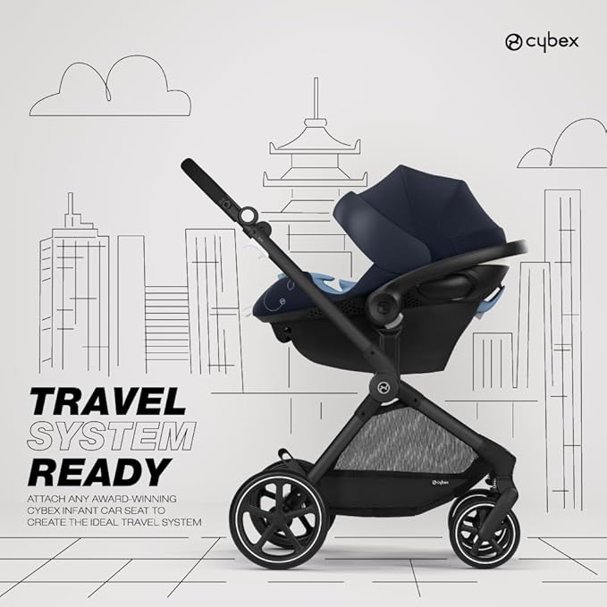 Cybex EOS 5-in-1 Travel System Stroller + Lightweight Aton G Infant Car Seat, Ocean Blue