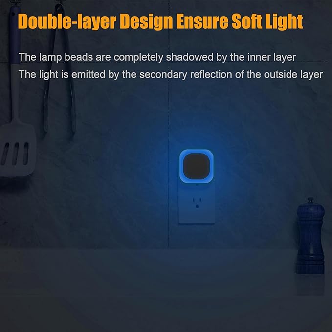 4 Pack Azure Night Light, Crisp Modern Glow with Dimmable Soft Light & Indirect Reflection, Auto Dusk to Dawn Sensor, Plug in LED Nightlight for Bathroom,Toilet, Kitchen Counter, Modern Decor