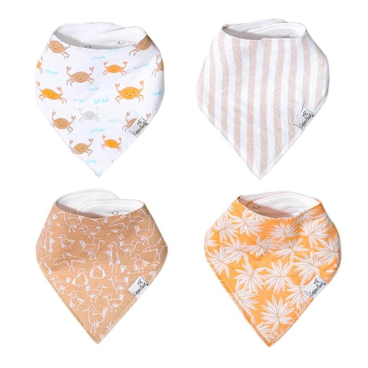 Copper Pearl 4 Pack Soft Cotton Baby Bibs for Drooling and Teething, Absorbent Drool Bibs for Baby Girl and Boy, Adjustable to Fit Newborns to Toddlers, Tons of Styles (Tide)