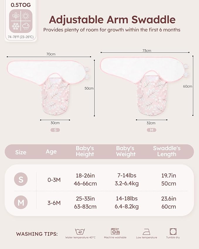 Baby Swaddles for Newborns with Zipper, 100% Cotton Newborn Swaddle Sack, 3 Pack Baby Swaddles 3-6 Months Swaddle Sleep Sack for Newborn Baby Boy Girl Pink Flower