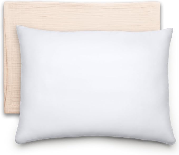 Comfy Cubs Toddler Pillow with Muslin Pillowcase, 13 x 18 in - Travel and Sleep Support for Kids - Lightweight, Breathable Microfiber Fill - Soft and Cozy Small Pillow for Toddlers - Cream