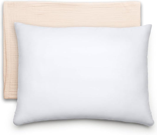 Comfy Cubs Toddler Pillow with Muslin Pillowcase, 13 x 18 in - Travel and Sleep Support for Kids - Lightweight, Breathable Microfiber Fill - Soft and Cozy Small Pillow for Toddlers - Cream
