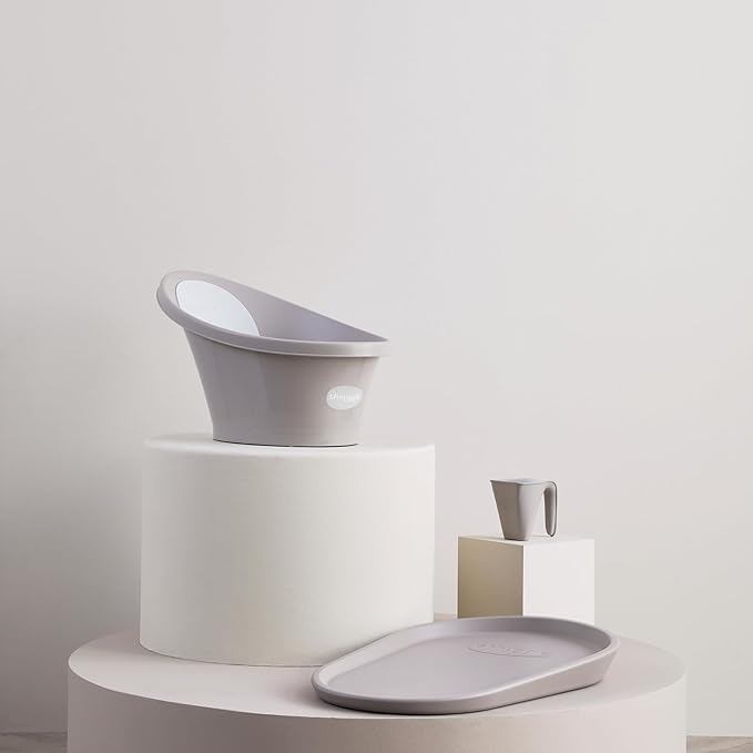 Shnuggle Newborn Baby Bath | Built in Support Bump and Soft Backrest | Suitable from Newborn | Bath Seat Support Includes Plug | Taupe