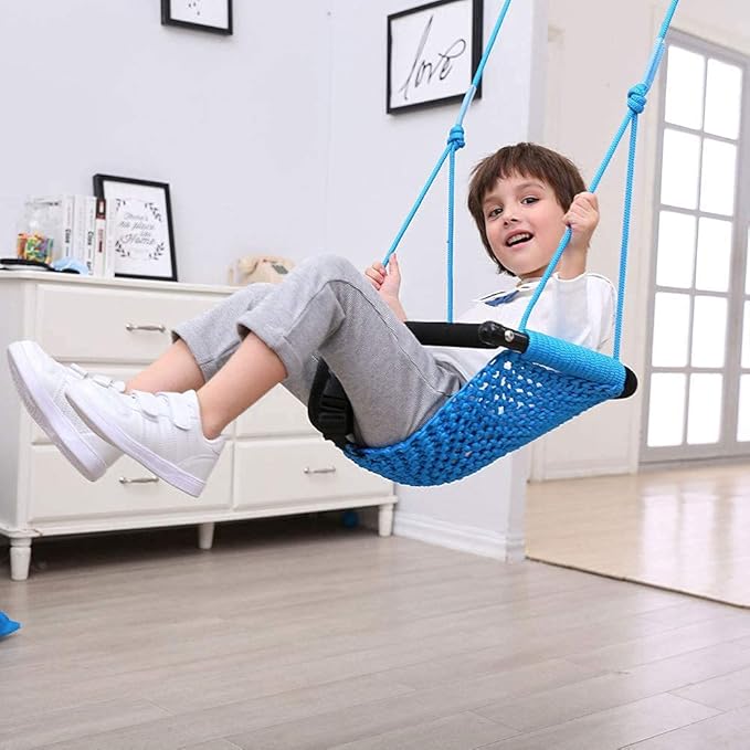 Toddler Swing & 2-in-1Baby Swing - Adjustable Rope Swing Seat for Kids Indoor & Outdoor Durable Backyard Swing Set for Infants & Toddlers (Blue)