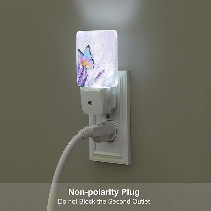 Lavender Butterfly Night Light,Plug-in Nightlights Auto Sensor Night Lamp Dusk-to-Dawn Lamp Home Decor for Nursery Children Girls Boys