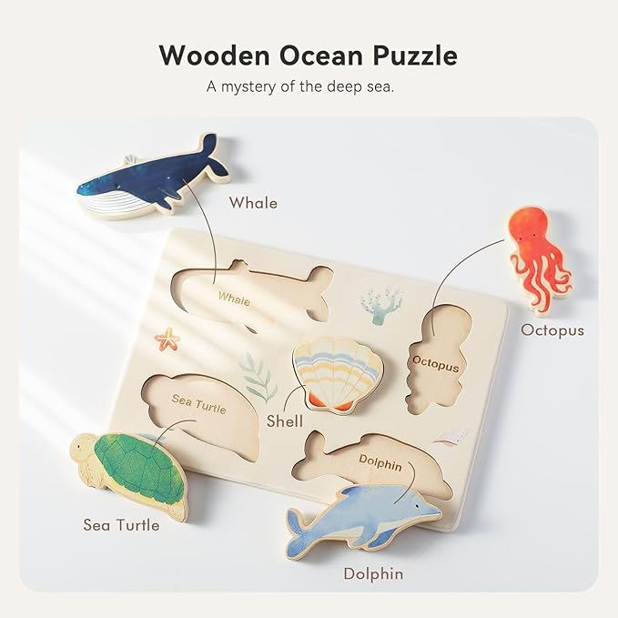 3 Packs Space Ocean Forest Wooden Chunky Puzzles for Toddlers, Wood Puzzle for Kids, Insert Puzzles Each Piece Fits Perfectly, Sturdy and Pegless, Educational Toys
