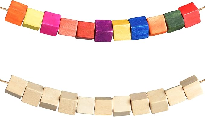 Supkiir Wood Craft Cubes, 100Pcs Wooden Craft Blocks with Holes, Unfinished Wood Cubes for DIY Projects Alphabet, Small Wooden Square Blocks (0.47in-12mm)