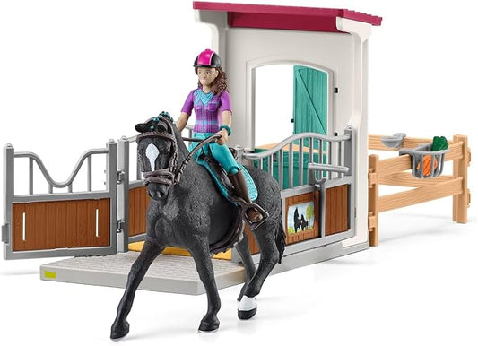 Schleich Horse Club - 25 PC Lisa and Storm Horse Toy Stall Playset with Accessories - Customizable Stable Name Tag - Realistic, Posable Rider and Pony Toys for Girls and Boys - Kids Ages 5+ - 42709