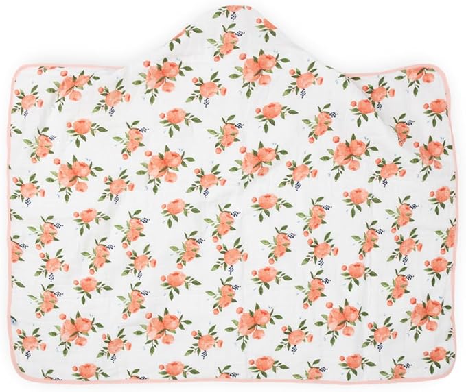 Little Unicorn Premium Hooded Bath Towel| Absorbent Cotton & Terry Blend | Larger Size, 1-6 Years (Watercolor Roses)