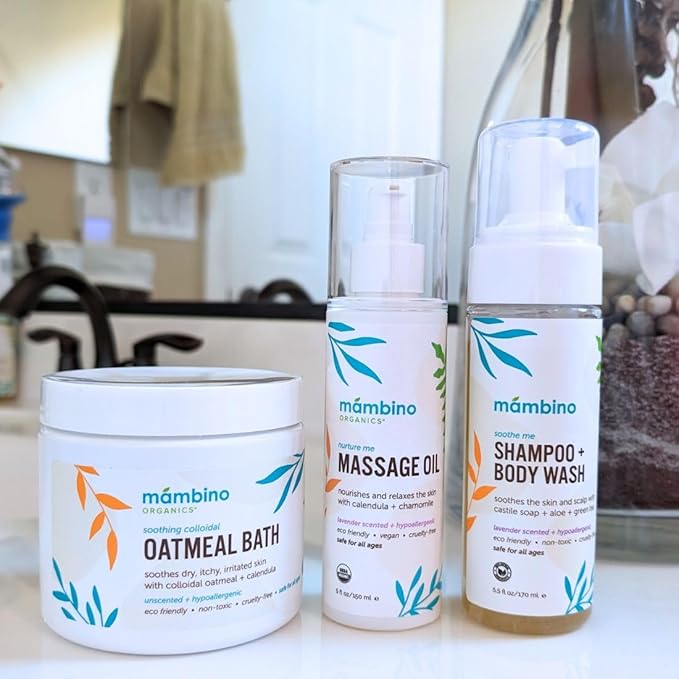 Mambino Organics Massage Baby Oil – Organic, Nourishing with Egyptian Calendula, Chamomile & Lavender – Gentle for After-Bath Relaxing – Cruelty-Free Baby Oils for Baby & Kids, 3-Pack 5 fl oz