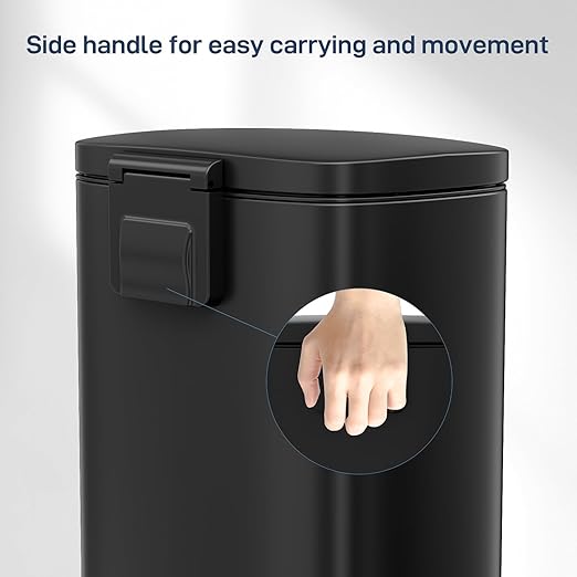 Arlopu13.2 Gallon Step Trash Can, Stainless Steel Garbage Bin, Soft-Close Rubbish Bin with Removable Plastic Inner Bucket, Fingerprint-Proof, Lid Dustbin, Suit for Kitchen Home (Black, 50L)