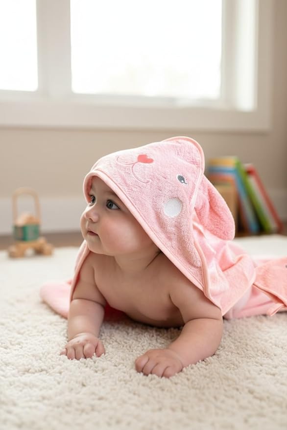 Hooded Baby Towel with Mitt - Ultra Soft Plush Bath Essential for Newborn, Infant & Toddler - Premium 30x30 Inch Large Absorbent Baby Bath Towels with Hood for Boys & Girls (Cute Bunny)