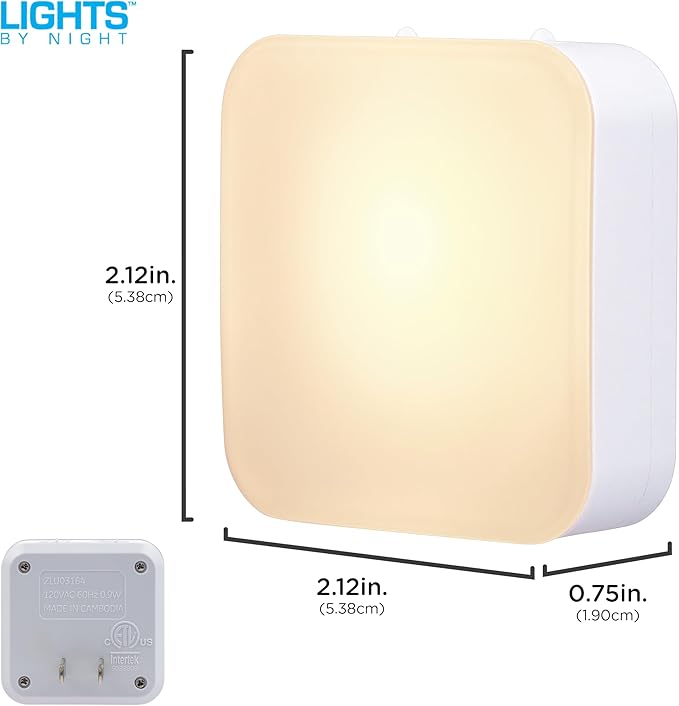 Lights By Night Dimmable LED Night Light, Plug-in, Dusk to Dawn Sensor, Adjustable, Compact, 4 Settings, Ambient Lighting, for Kids or Adults, Bedroom, Bathroom, Nursery, Hallway, 4 Pack, 82180