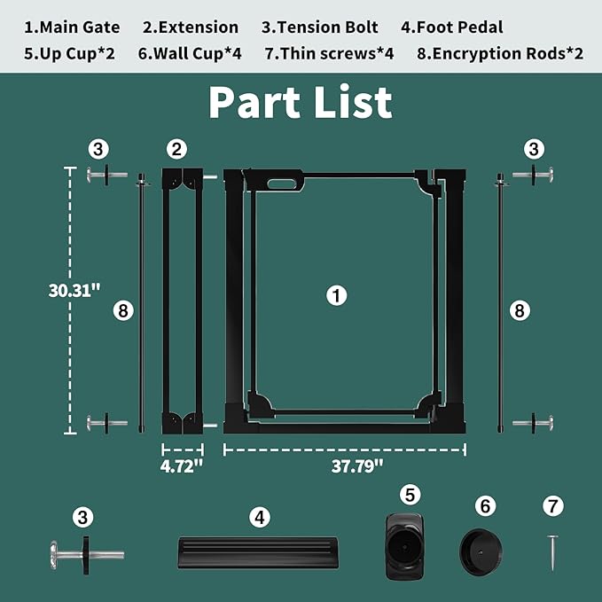 Clear Baby Gate 29.13-37.79" Wide Acrylic Safety Proof Dog Puppy Pet Barrier for Stairs, Transparent Adjustable Pressure Mounted No Drill Auto Close Indoor, Doorways, Hallway,Black