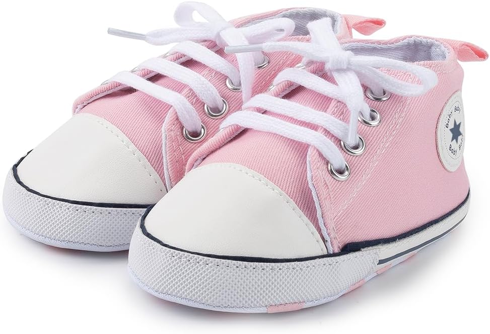 Meckior Baby Girls Boys Canvas Sneakers Soft Sole High-Top Ankle Infant First Walkers Crib Shoes