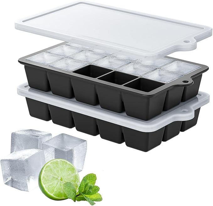 Silicone Ice Cube Tray 2 Pack, HANCELANT Ice Cube Mold, Ice Trays for Freezer with Lid for Whiskey, Baby Food, BPA Free, Easy Release