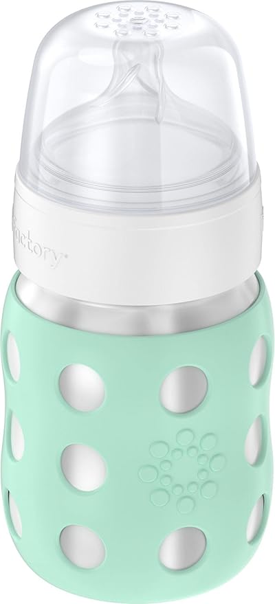 Lifefactory 8-Ounce Stainless-Steel Vacuum-Insulated Wide-Neck Baby Bottle with Stage 2 Nipple (3-6 Months) Mint, LS2211WMI4