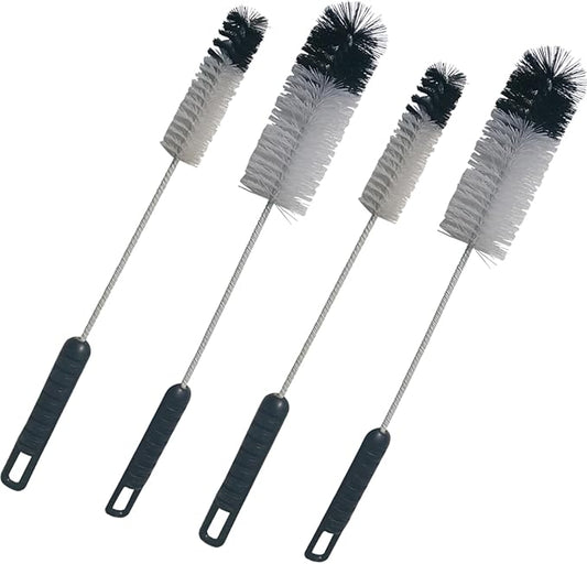 Coralpearl Bottle Brushes Thin Long Handle X 4, Utility Skinny Wire Cleaner Set Big Small, Bendable Flexible for Cleaning Narrow Neck Water, Beer, Wine, Baby Bottles, Pipes, Tubes, Hoses, and Flasks