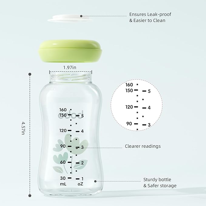 YOHKOH Glass Breast Milk Storage Bottles - 100% Leak-Proof, BPA-Free Breastmilk Storage Containers, Freezer & Dishwasher Safe, Ideal for Nursing Mothers (Multicolor1, 5.4oz (Pack of 6))