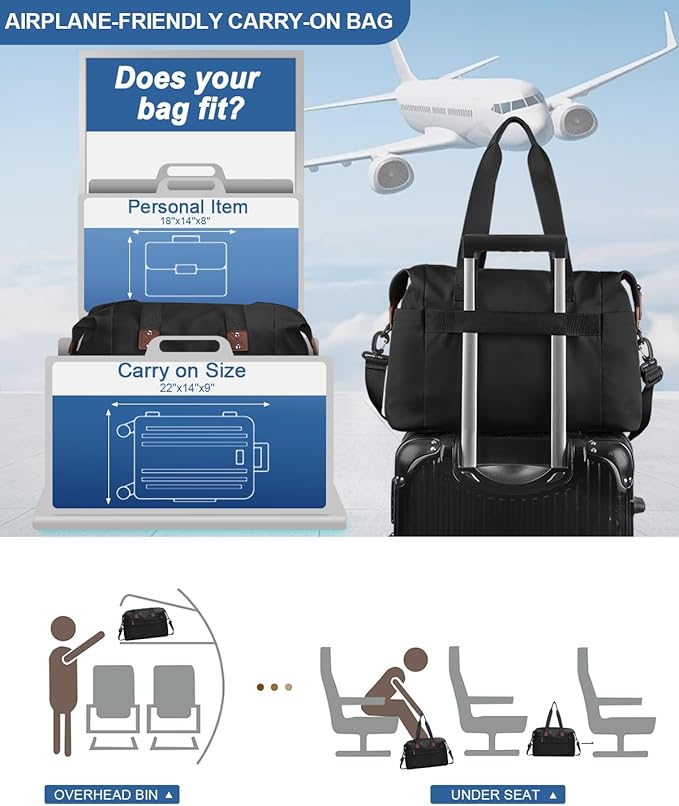 Travel Duffle Bag, Waterproof Weekender Overnight Hospital Bags for Women Men with Toiletry Bag Lightweight Carry on Personal Item Duffle Gym Bag for Travel, Airplanes, Sports