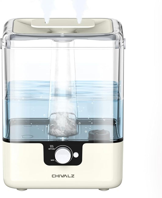 CHIVALZ Humidifiers for Bedroom, 6L Cool Mist Humidifiers for Baby Nursery, 26dB Quiet, 50H Runtime, Top Fill Humidifier for Large Room, Home, Plants, Nightlight, Oil Diffuser 1 Pack CreamyYellow