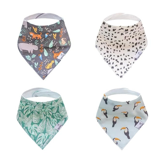 Copper Pearl 4 Pack Soft Cotton Baby Bibs for Drooling and Teething, Absorbent Drool Bibs for Baby Girl and Boy, Adjustable to Fit Newborns to Toddlers, Tons of Styles (Bengal)