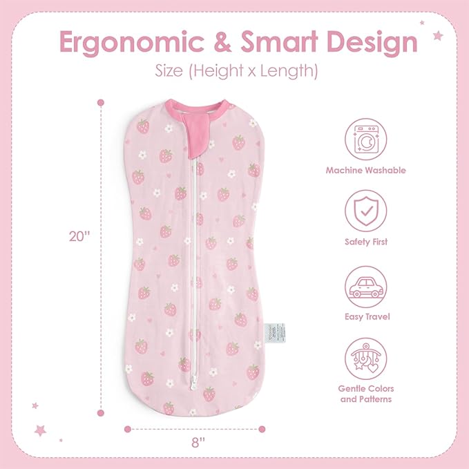 SANDJEST Baby Swaddle 0-2 Months, Cotton Arm-in Zipper Sleep Sack, Wearable Blankets Wrap for Newborn Infant Girls (Floral, Pack of 1)