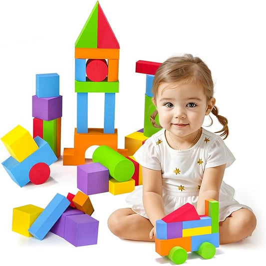 Large Building Blocks for Toddlers 3-5, Big Foam Building Blocks, Baby Bath Toys, Soft Stacking Blocks Set, Montessori & Sensory Learning Toys for 3+ Years Old Boys & Girls (36PCS)