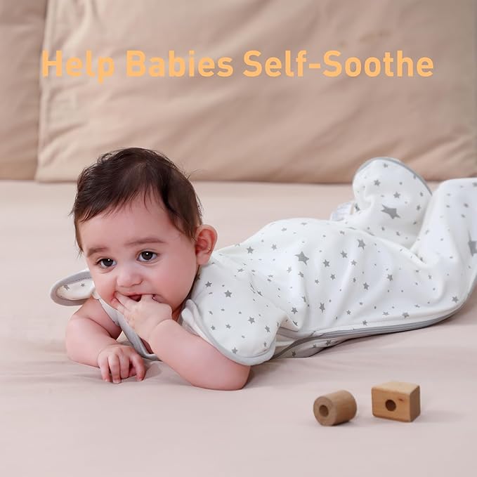 Premium Soft Cotton Swaddle Blanket Sleep Sack Arms Up Design 2 Packs 3-6 Months, Hands Up 3-Way Transitions to Arms-Free Wearable Sleeping Sack Bag for Baby Boys Girls Snug Fit Calms Startle Reflex