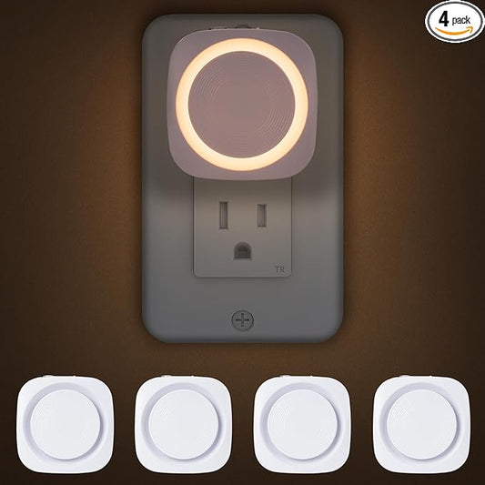Warm Night Lights Plug into Wall, 4 Packs Dimmable Night Light with Dust to Dawn Sensor, Automatically Turn on and Off, Gentle Glow Nightlight for Bathroom,Bedroom,Stairs,Kitchen,Hallway,Warm White
