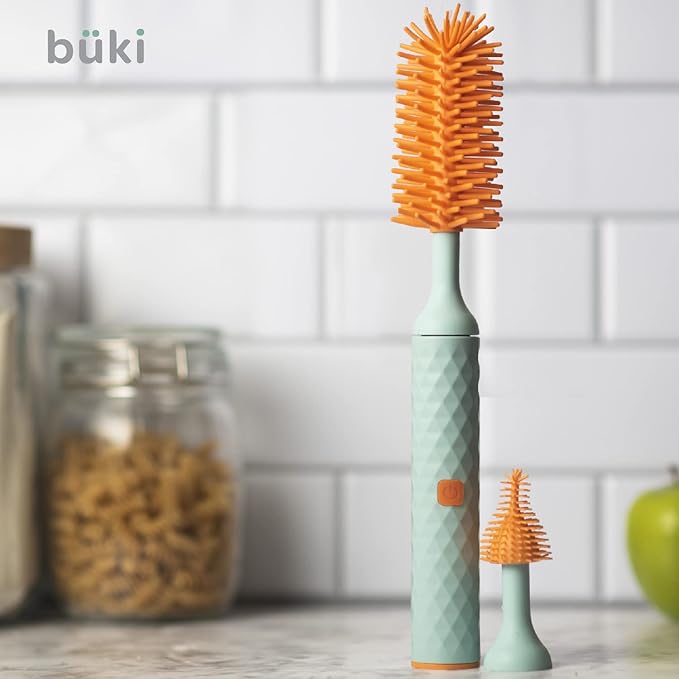 Büki Electric Baby Bottle Cleaning Brush Set - Rechargeable Electric Bottle Brush with Straw Cleaner - Water Bottle Cleaning Kit, Nipple Brush, 1200mAh Brush Cleaner (by Kindersense)