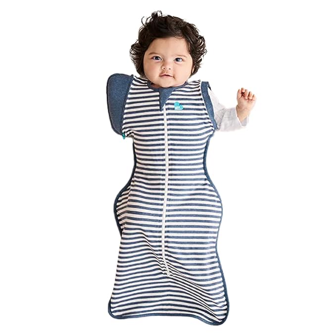 Love to Dream Swaddle Up Transition Bag, Medium (6-8.5kg), Ideal for 20-24°C, Patented Zip-Off Wings, Help Baby Transition from Being Swaddled to Arms-Free When Showing Signs of Rolling, Denim