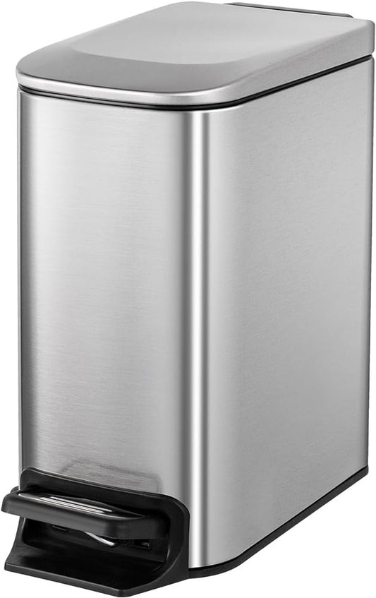 Cesun Small Bathroom Trash Can with Lid Soft Close, Step Pedal, 6 Liter / 1.6 Gallon Stainless Steel Mini Garbage Can for Office, Outdoor Trash Bin with Removable Inner Bucket (Silver)