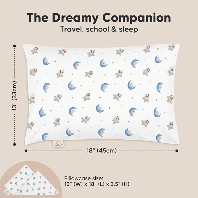 Toddler Pillow with Pillowcase - 13x18 My Little Dreamy Kids Travel Bed Pillows for Sleeping, Organic Cotton Small Pillowcase, Soft & Breathable, Machine Washable, Toddlers 2-5 years old (Space Drift)
