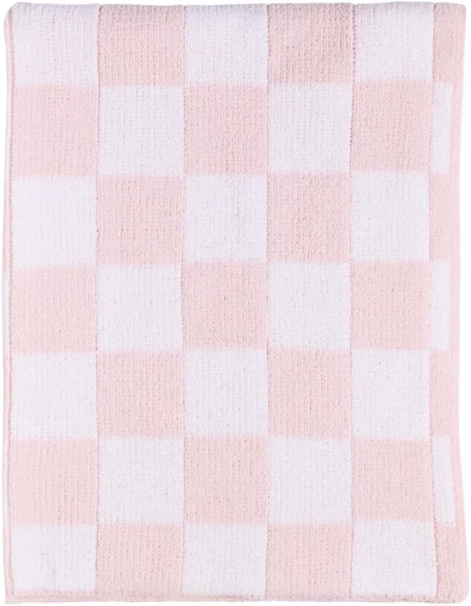 Living Textiles Chenille Knitted Blanket - Pink Check