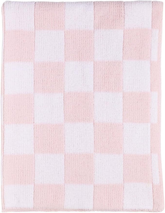 Living Textiles Chenille Knitted Blanket - Pink Check