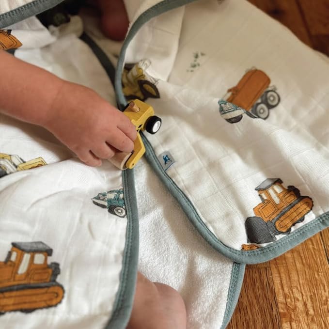 Little Unicorn Premium Hooded Bath Towel| Absorbent Cotton & Terry Blend | Larger Size, 1-6 Years (Work Trucks)