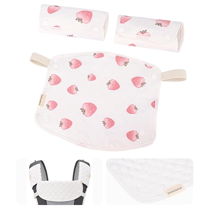 Bebamour Drool and Teething Reversible Cotton Pad For All Carry Positions Baby Carrier White Drool Bib For Boys & Girls(Strawberry)