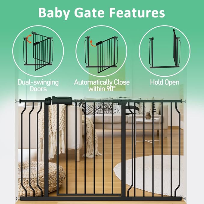 ALLAIBB Extra Wide Pressure Mounted Baby Gate Walk Through Child Kids Safety Toddler Tension White Long Large Pet Dog Gates with Extension for doorways Kitchen (48.03-52.76"/122-134cm, Black)
