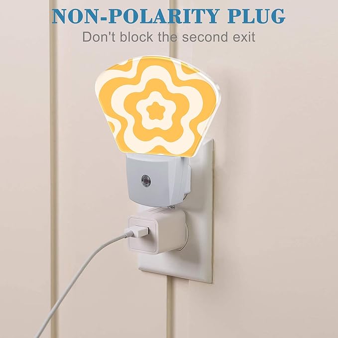 Retro Flower Swirl Night Light Plug into Wall, Yellow Flowers Night Light with Dusk to Dawn Sensor for Kid Girls Boys Women Men Bedroom, Hallway, Kitchen, Bathroom, Stairs Decor