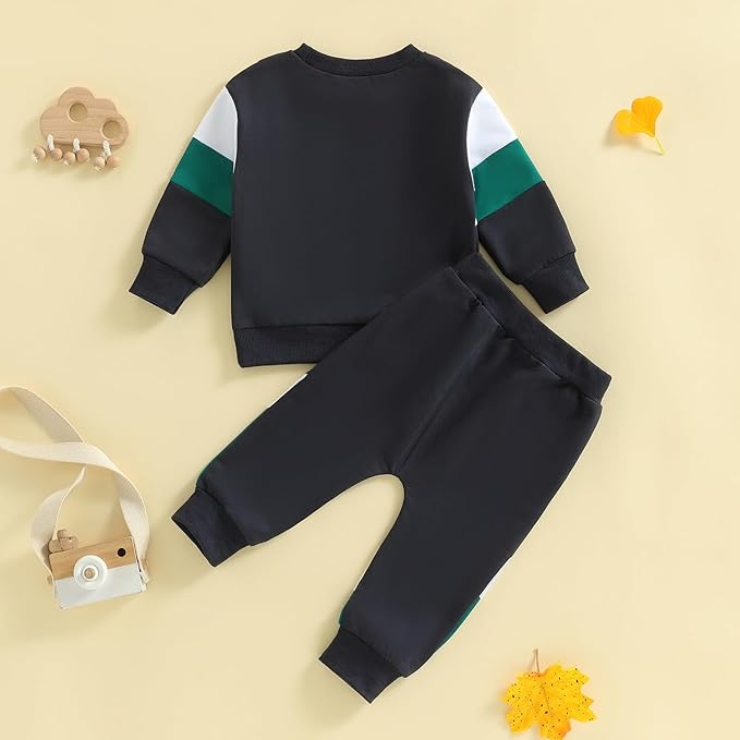 Kupretty Toddler Baby Boy Fall Winter Clothes Color Block Long Sleeve Sweatshirt Pullover Tops + Joggers Pants Outfit Set