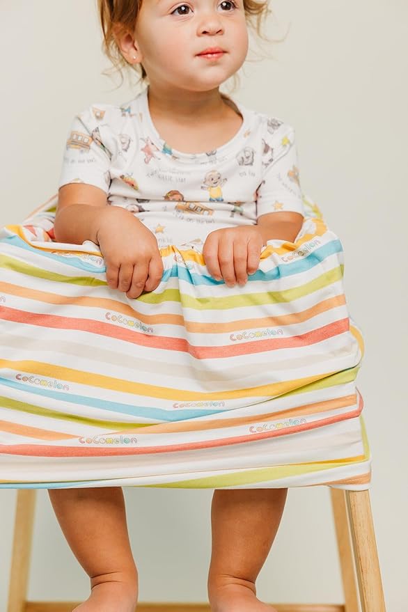 Copper Pearl Baby Car Seat Cover Canopy and Nursing Cover Multi-Use Stretchy 5 in 1 Gift 'CoComelon Stripe' - One Size